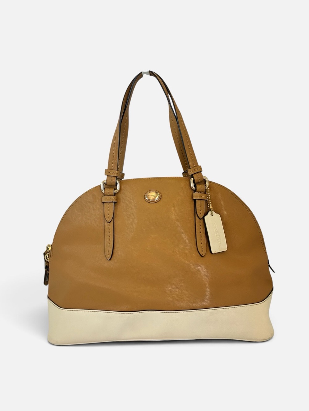Coach Two-Tone Tan and Cream Dome Satchel - Picture 1 of 11